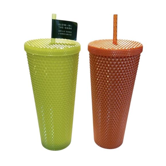 New Starbucks Fall 2022 Orange Bling & Green Glow-in-the-Dark Studded Cold Cups - Picture 3 of 12